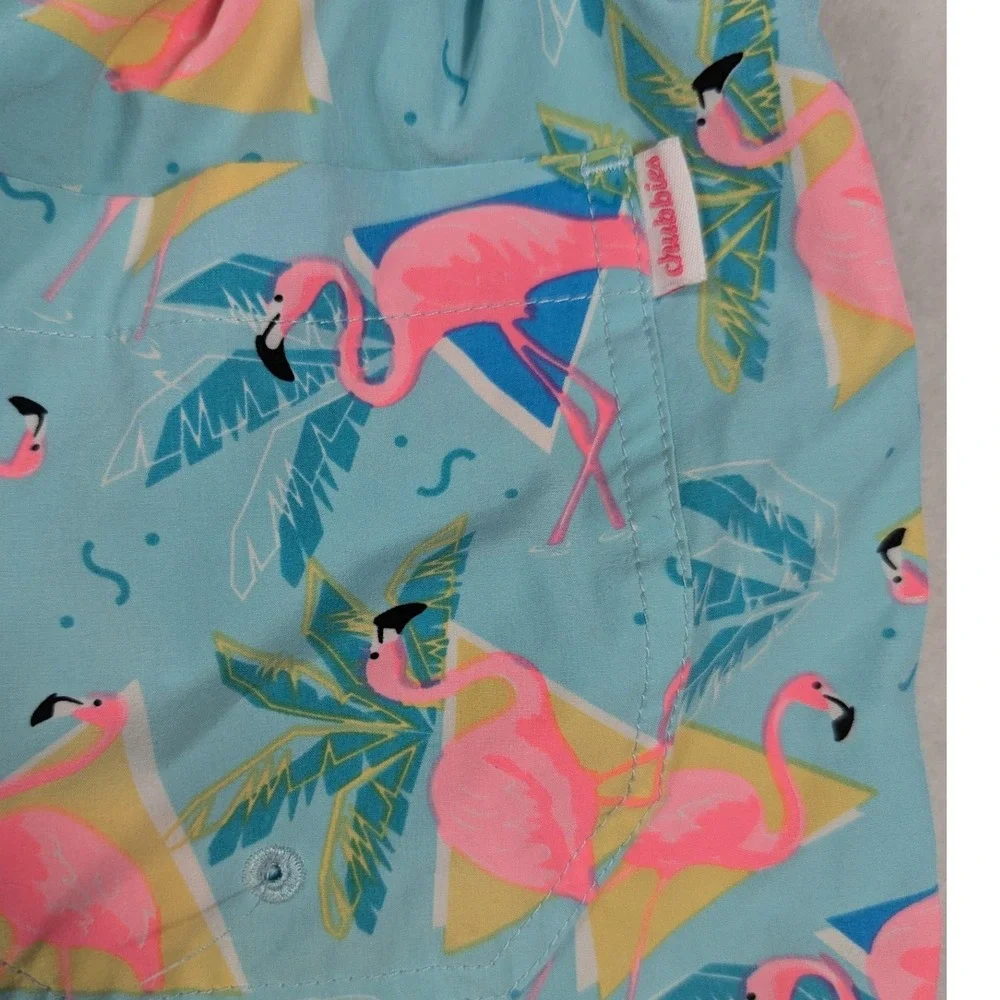 Chubbies Mens Flamingo Palm Tree Swim Trunks Blue 5.5 Inch Inseam Medium